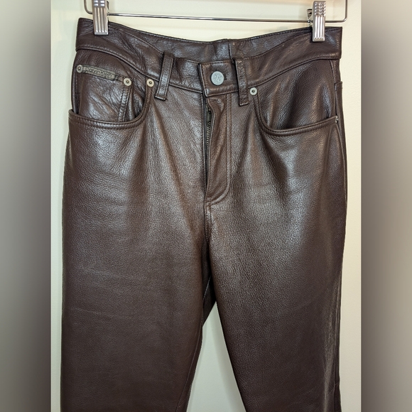 Vintage Calvin Klein 90s Leather Pants 5 / Small Brown - Picture 4 of 13